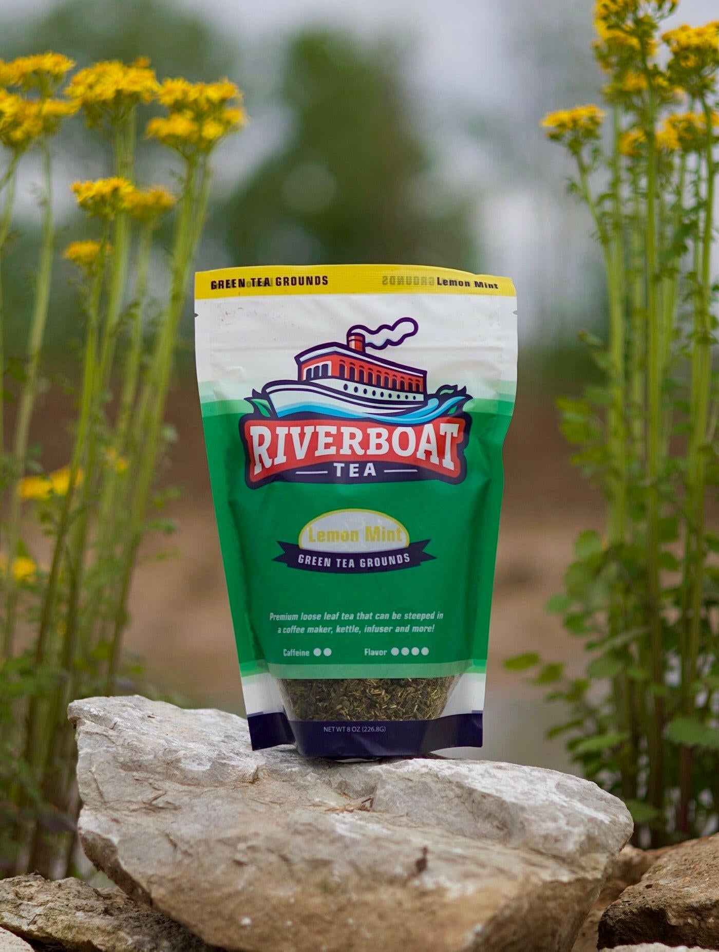 Riverboat Tea Lemon Mint Loose Leaf Green Tea on Rock