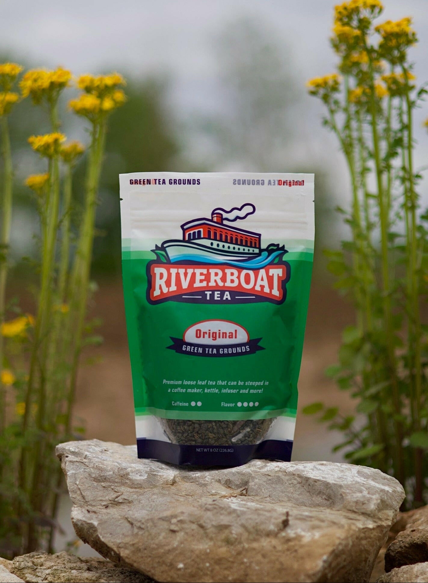 Riverboat Tea Original Loose Leaf Green Tea on Rock