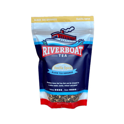 Riverboat Tea Vanilla Spice black tea package on a white background