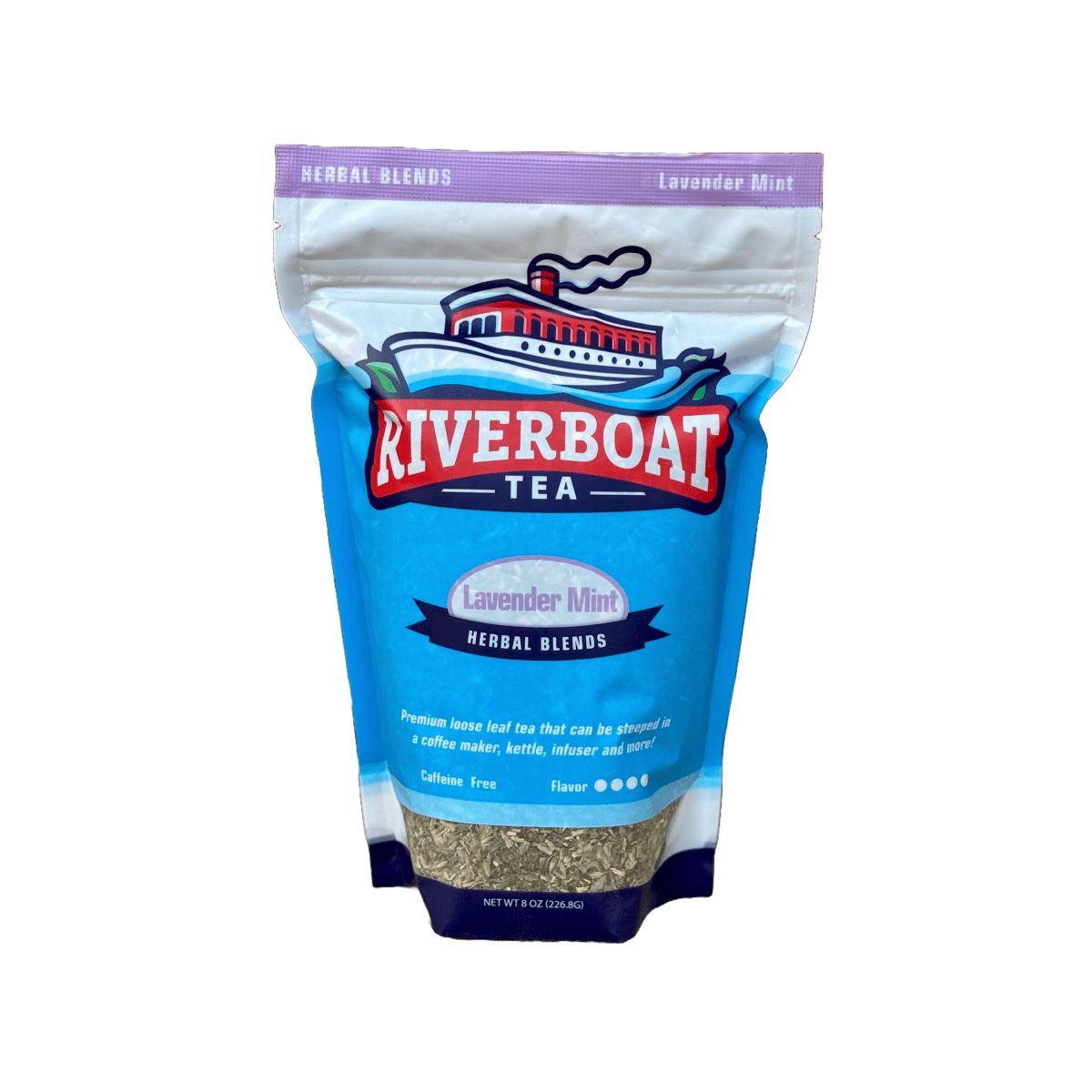 Riverboat Tea Lavender Mint herbal blends package on a white background