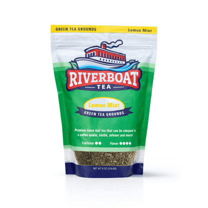 Riverboat Tea Lemon Mint Green Tea Grounds package on a white background