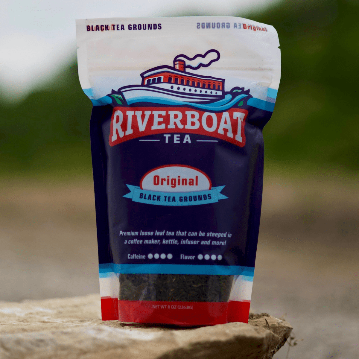 Riverboat Tea package on a natural background
